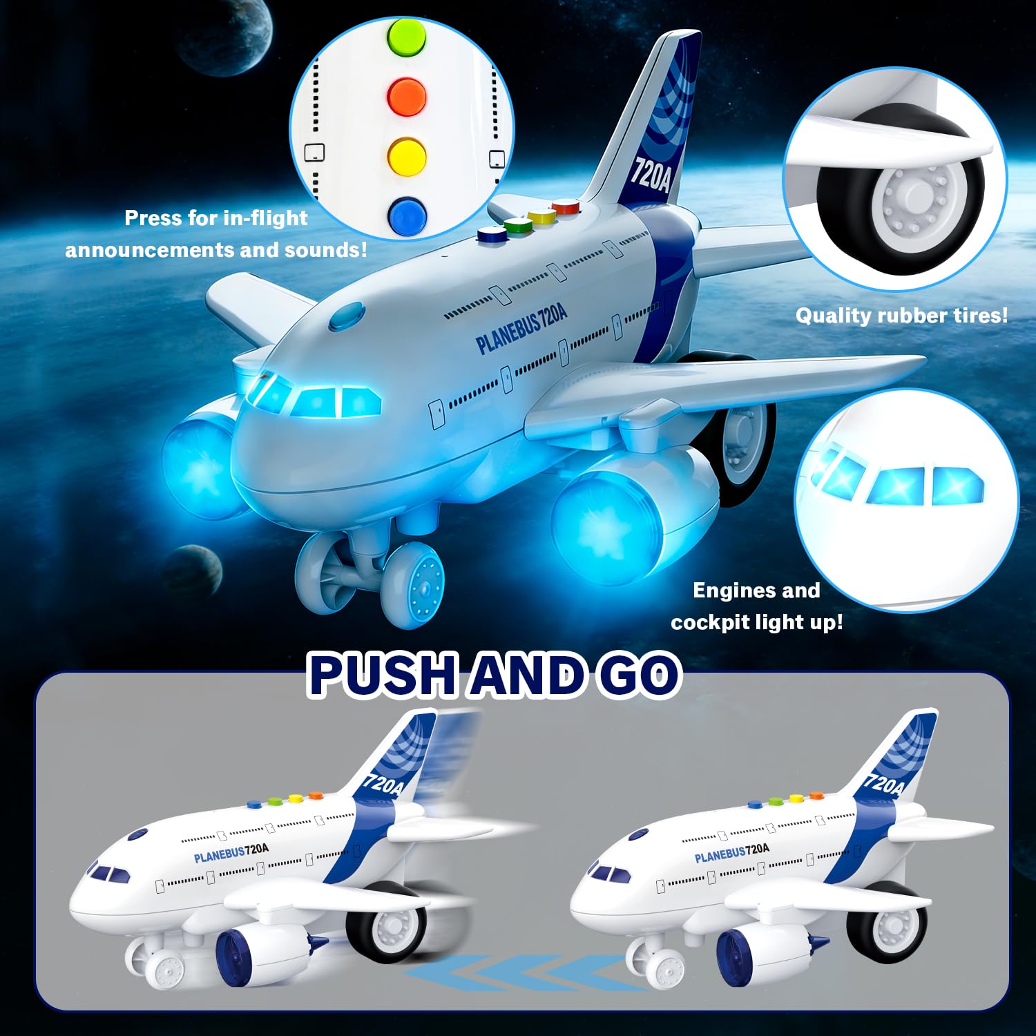lonfypeng Kids Airplane Toy with LED Lights & Music Sounds, Electric Aircraft Toy for Toddlers Boys Girls Age 3 4 5 6, Birthday for Kids Who Love