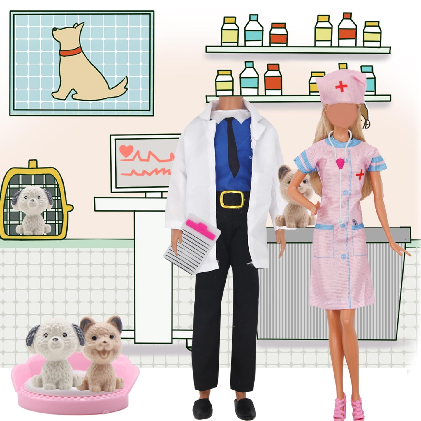 ZTWEDEN 71Pcs Doll Clothes & Accessories for 12 Inch Boy & Girl Dolls - Pet Care Set Includes 25 Wear Clothes, Shirts, Jeans, Suits, Shoes, Pet Doctor