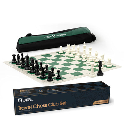Chess Armory Large Chess Set 20" Weighted Tournament Set with Canvas Carrying Bag - Vinyl Roll Up Chess Board, Weighted Chess Pieces - 3.75 Inch King