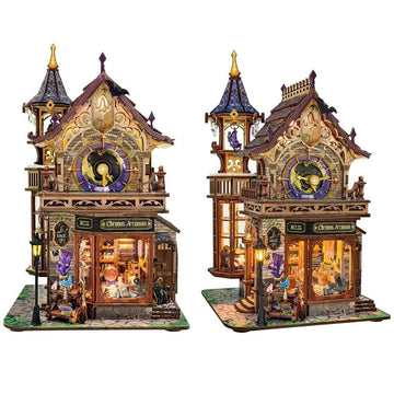 TOPBSFARNY DIY Book Nook Kit with LED Light, Vintage Clock Theme Wooden 3D Miniature Puzzle, Decorative Booknook for Adults and Teens