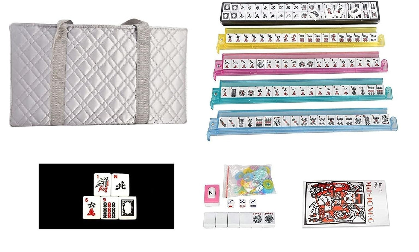 C&H Solutions American Mah Jongg Complete Set, 166 Tiles with All in one Combo Rack with Silver PU Bag