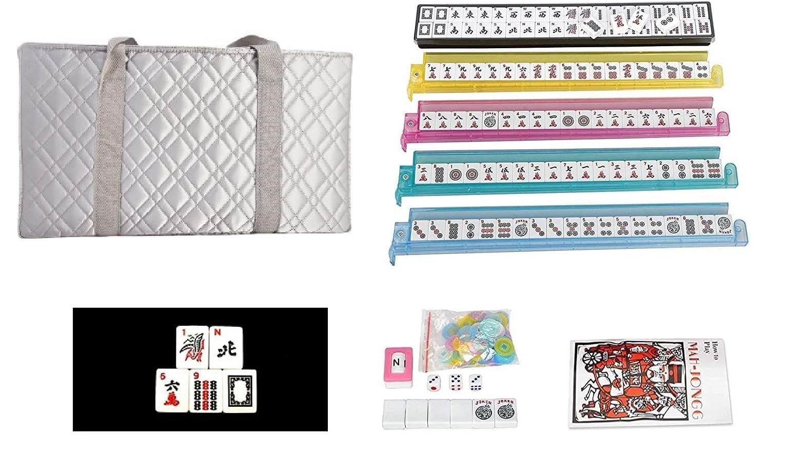 C&H Solutions American Mah Jongg Complete Set, 166 Tiles with All in one Combo Rack with Silver PU Bag
