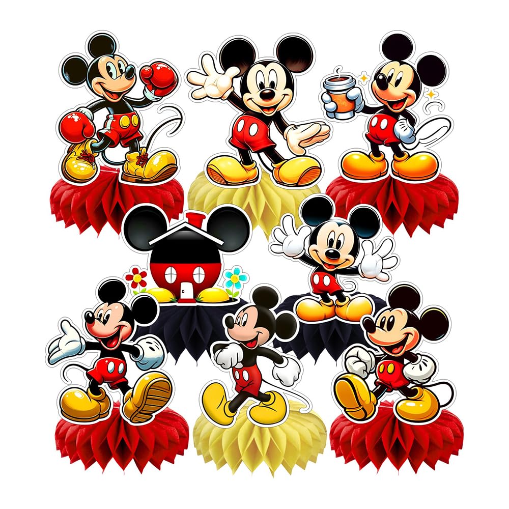 8Pcs Mickey Honeycomb Table Centerpiece, Mickey Birthday Party Supplies Table Decorations for Kids Party Decorations