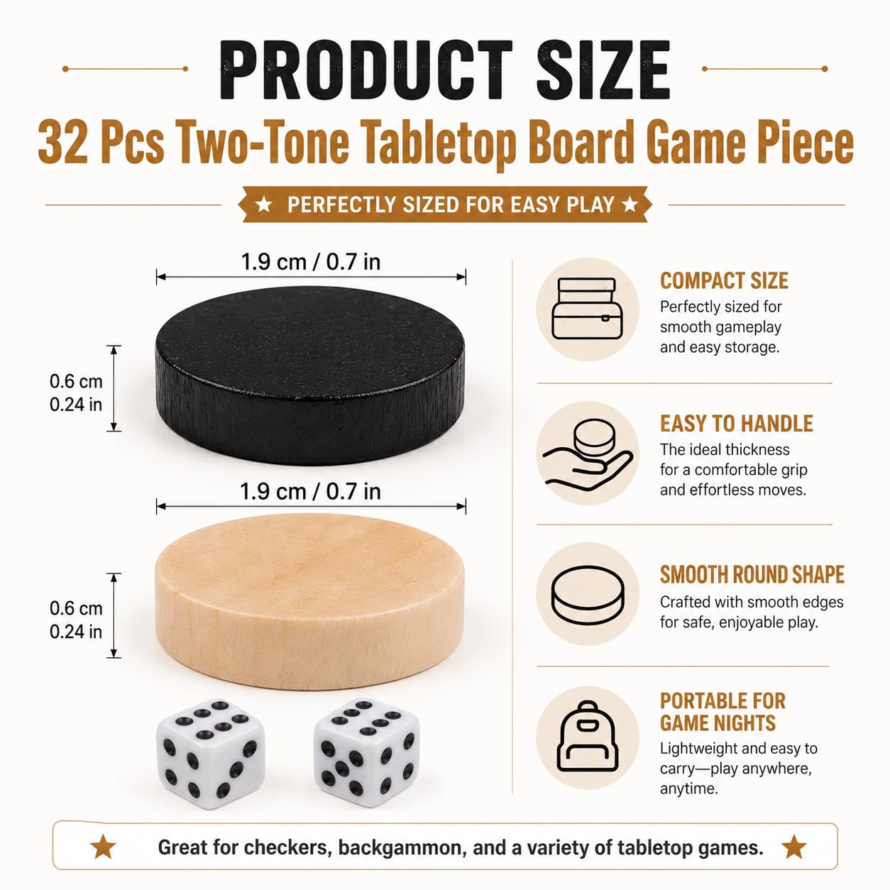 32Pcs Two-Tone Round Game Pieces, Classic Board Game Checkers, Draughts and Backgammon Chess Pieces for Arcade and Table Games
