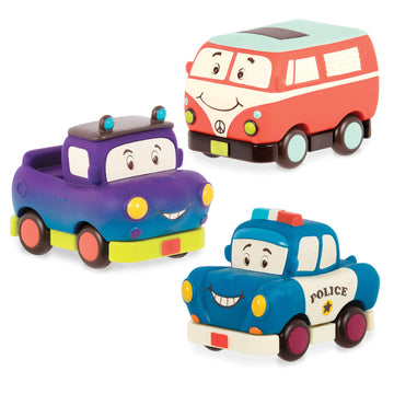 B. toys Pull-Back Toy Cars, Mini Wheeee-ls! 3 Vehicle Set, Vehicles