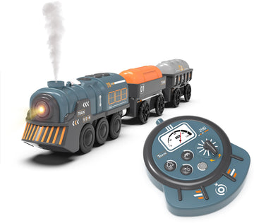 Remote Control Steam Train for Wooden Tracks - RC Train Set with Realistic Smoke, Lights & Sound, Motorized Toy Train Compatible with Thomas