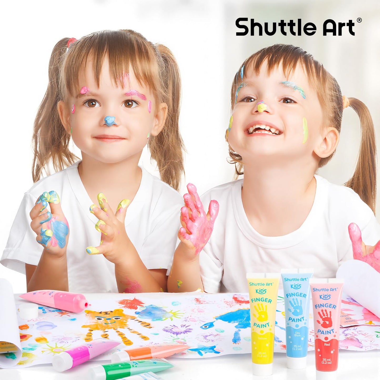 Shuttle Art Washable Finger Paint for Toddlers, 15 Vibrant Colors (1.2 fl oz) Toddler Paint, Non-Toxic Finger Painting for Toddlers 1-3, Kids Arts