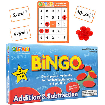 LEARNING ADVANTAGE QUIZMO Addition & Subtraction | Bingo-Style Math Game | 2 Game Modes for Ages 6-10 | Teach Basic Mathematics