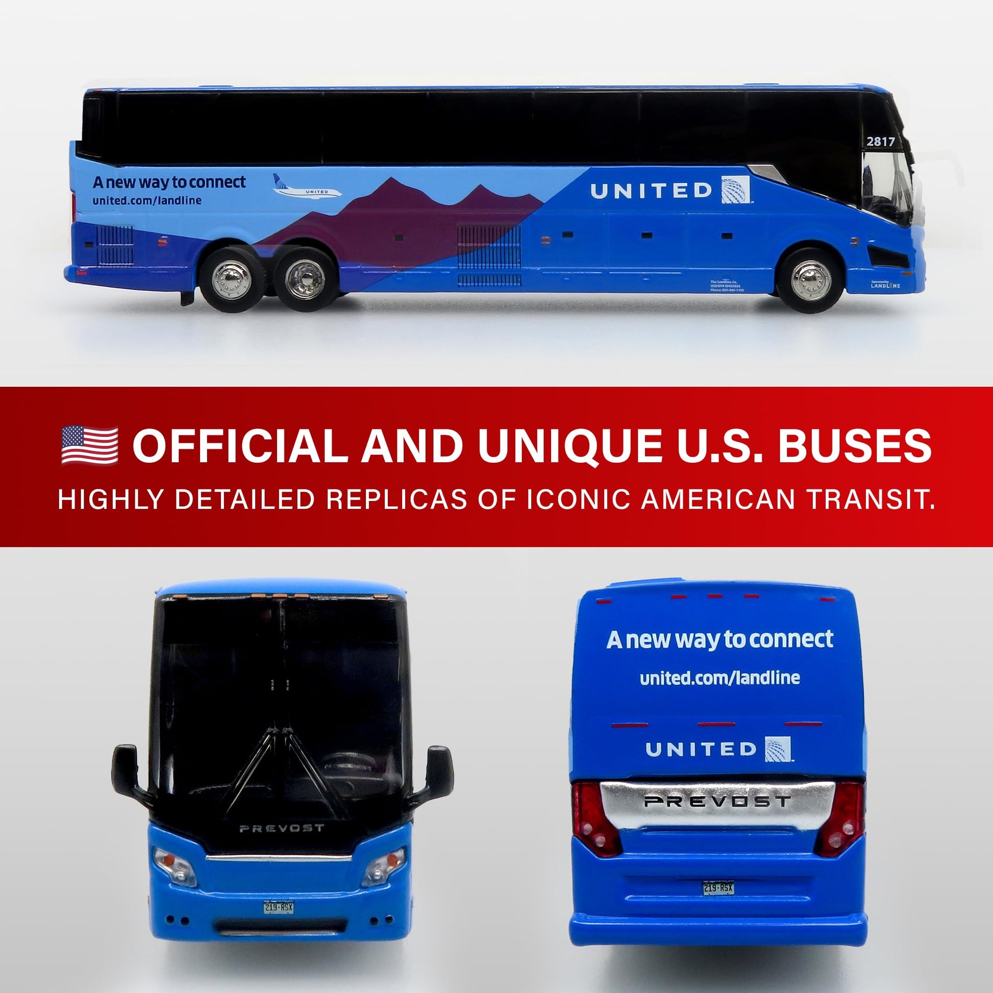 Iconic Replicas 1:87 Prevost H3-45 Coach: Landline/United Airlines - 1:87 Scale (HO)