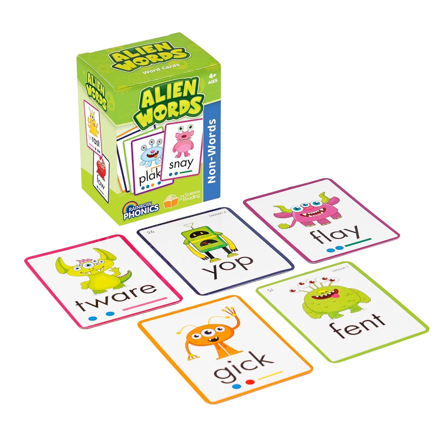 Junior Learning: Rainbow Phonics - Alien Words - 148 Word Cards, Flash Cards with Made Up Words to Help Learn Phonics, Level Based Cards, Kids Ages 4+