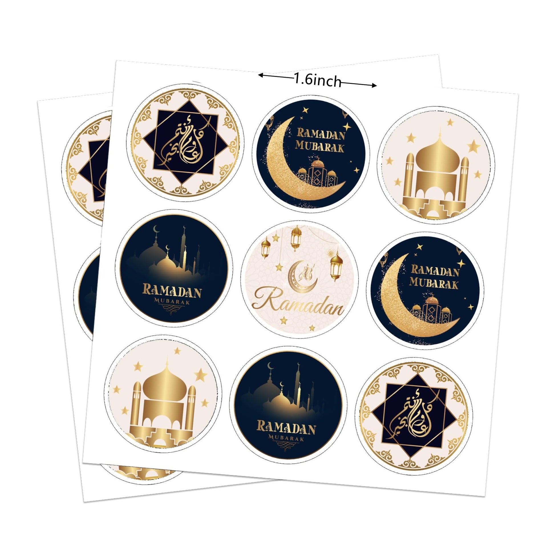 KYMY 180pcs Ramadan Stickers, Ramadan Eid Mubarak Circle Stickers, Islamic Muslim Ramadan Kareem Party Decorations, Round Ramadan Mubarak Sticker