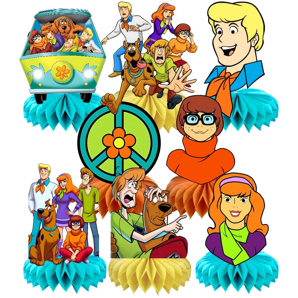 8Pcs Scooby Dog Honeycomb Table Centerpiece Scooby Dog Birthday Party Supplies Table Decorations for Kids Party Decorations