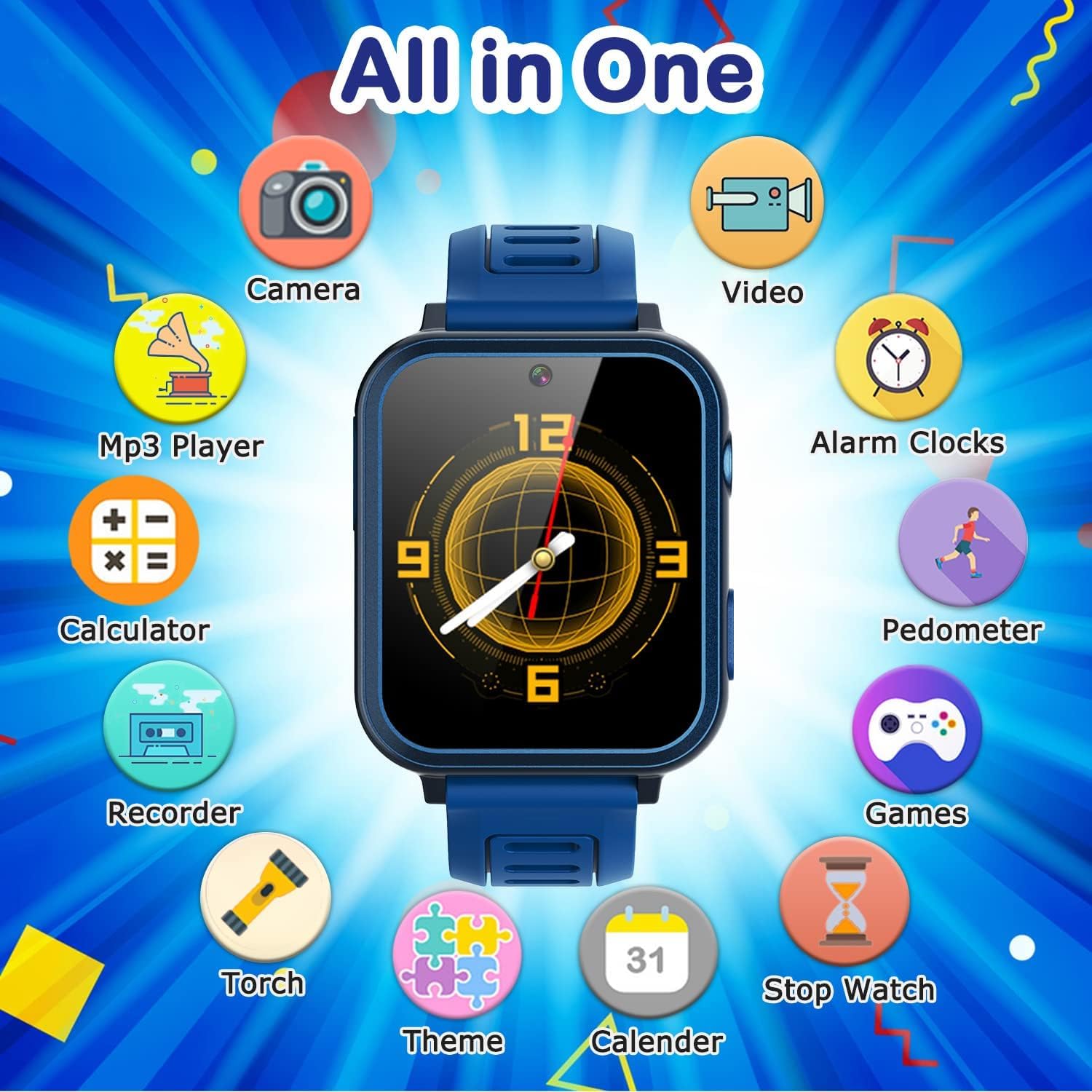 Cosjoype Kids Game Smart Watch for Kids with 39 Puzzle Games HD Touch Screen Camera Music Player Pedometer Alarm Clock Calculator Flashlight 12/24hr