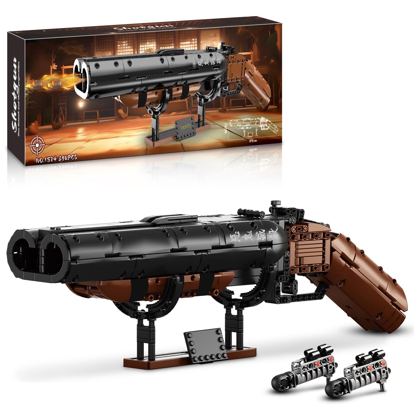 HIGH GODO Demon Anime Shotgun Building Block Set, 890 PCS Model Guns Collection Model Building Bricks Set Shootable for Weapon Lovers, Collectible