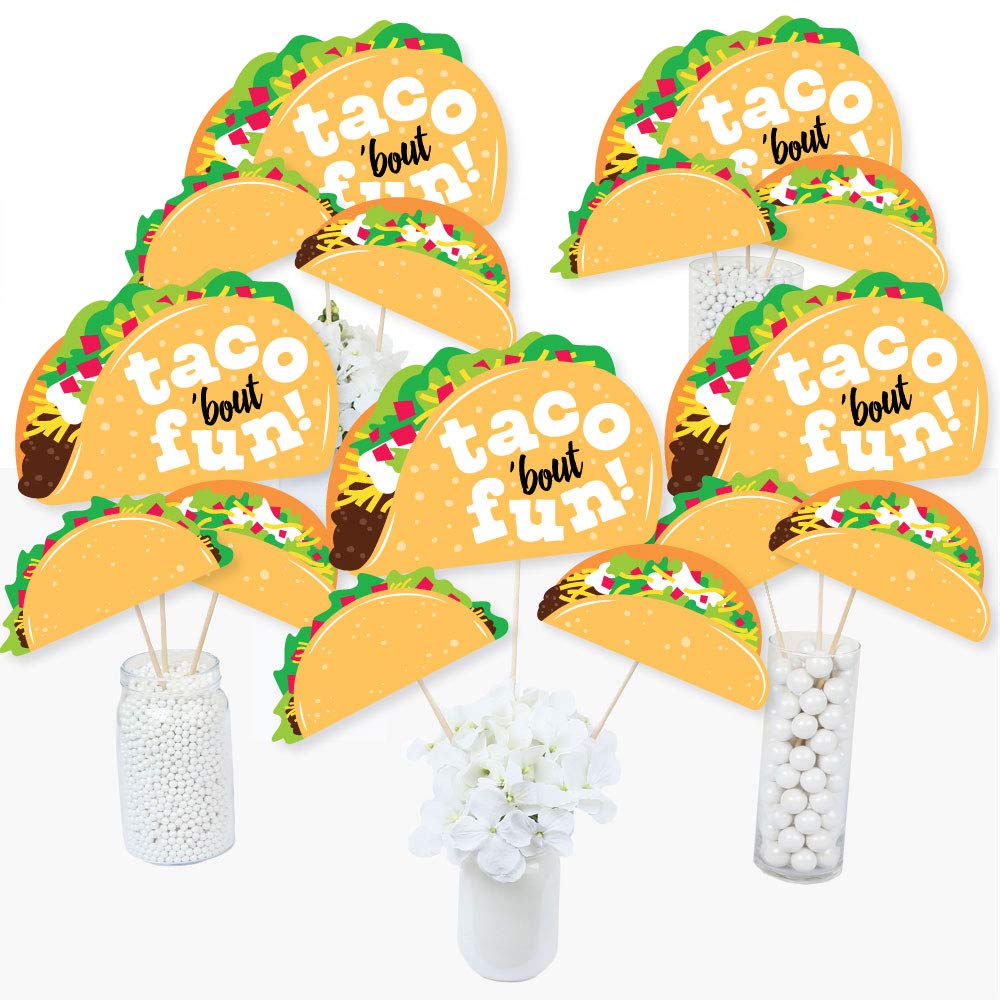 Big Dot of Happiness Taco ‘Bout Fun - Mexican Fiesta Centerpiece Sticks - Table Toppers - Set of 15