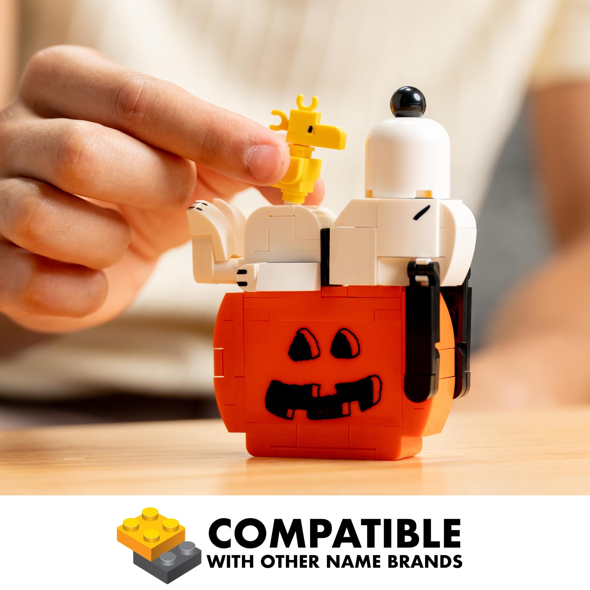 Brickcraft Peanuts Snoopy on Pumpkin Brick Building Set, 112 Pieces | DIY Halloween & Fall Block Kit Thanksgiving Jack-O’-Lantern Display, Collectible