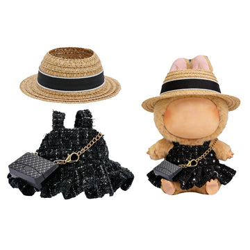 LYBHYQTII 17cm Doll Clothes- Luxury Chic Style Set High-End Fashion Accessories - Premium Handmade Clothes 3 Piece Set Hat & Black Bag & Dress