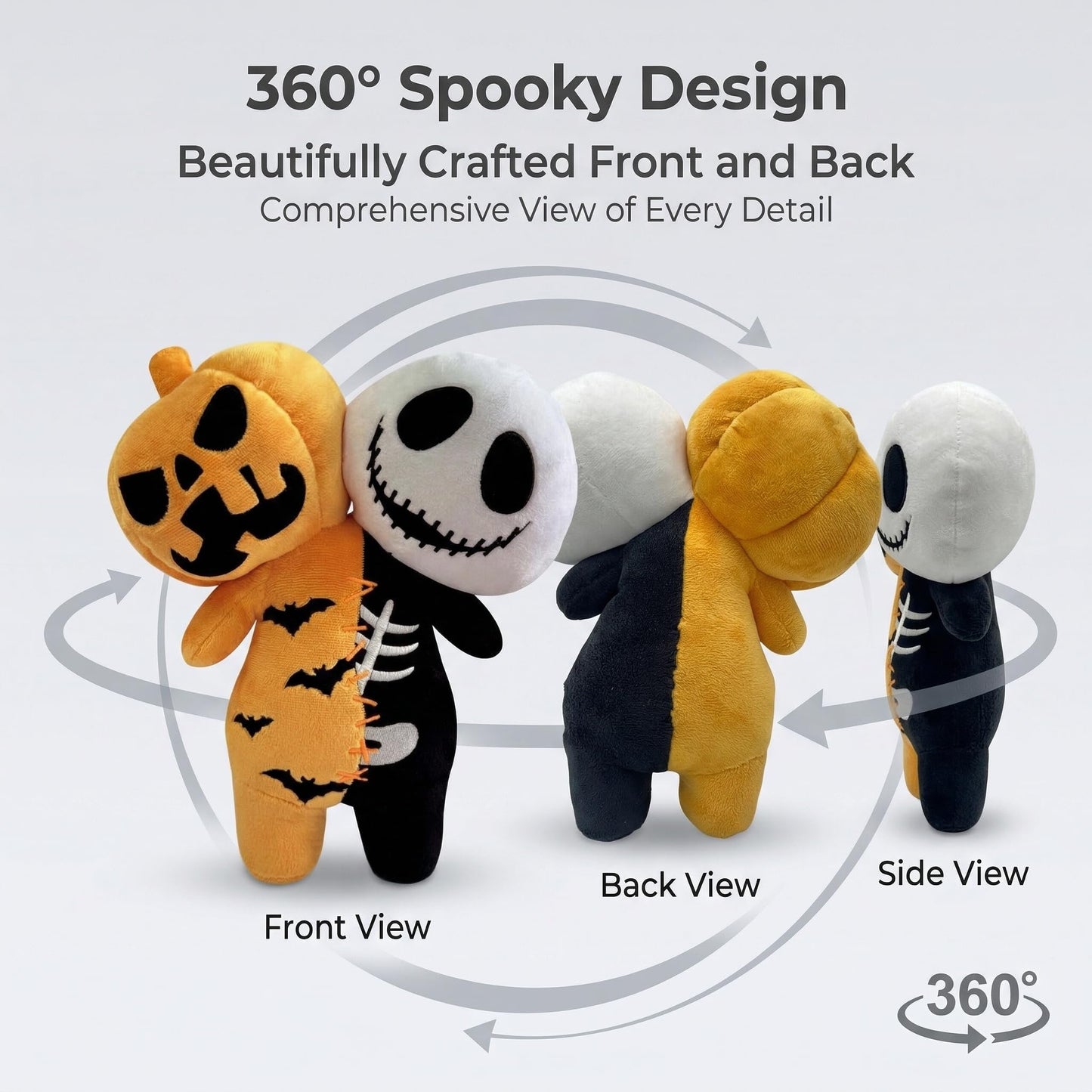 Glow-in-the-Dark Halloween Plush Toy - Reversible Pumpkin & Skeleton Dual Head Horrible Plushies Pillow 9.8" Ultra-Soft Cuddle Buddy noctilucent Bones