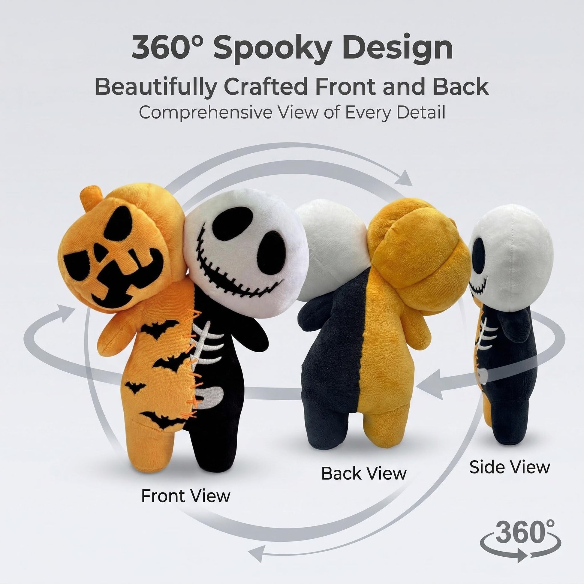 Glow-in-the-Dark Halloween Plush Toy - Reversible Pumpkin & Skeleton Dual Head Horrible Plushies Pillow 9.8" Ultra-Soft Cuddle Buddy noctilucent Bones