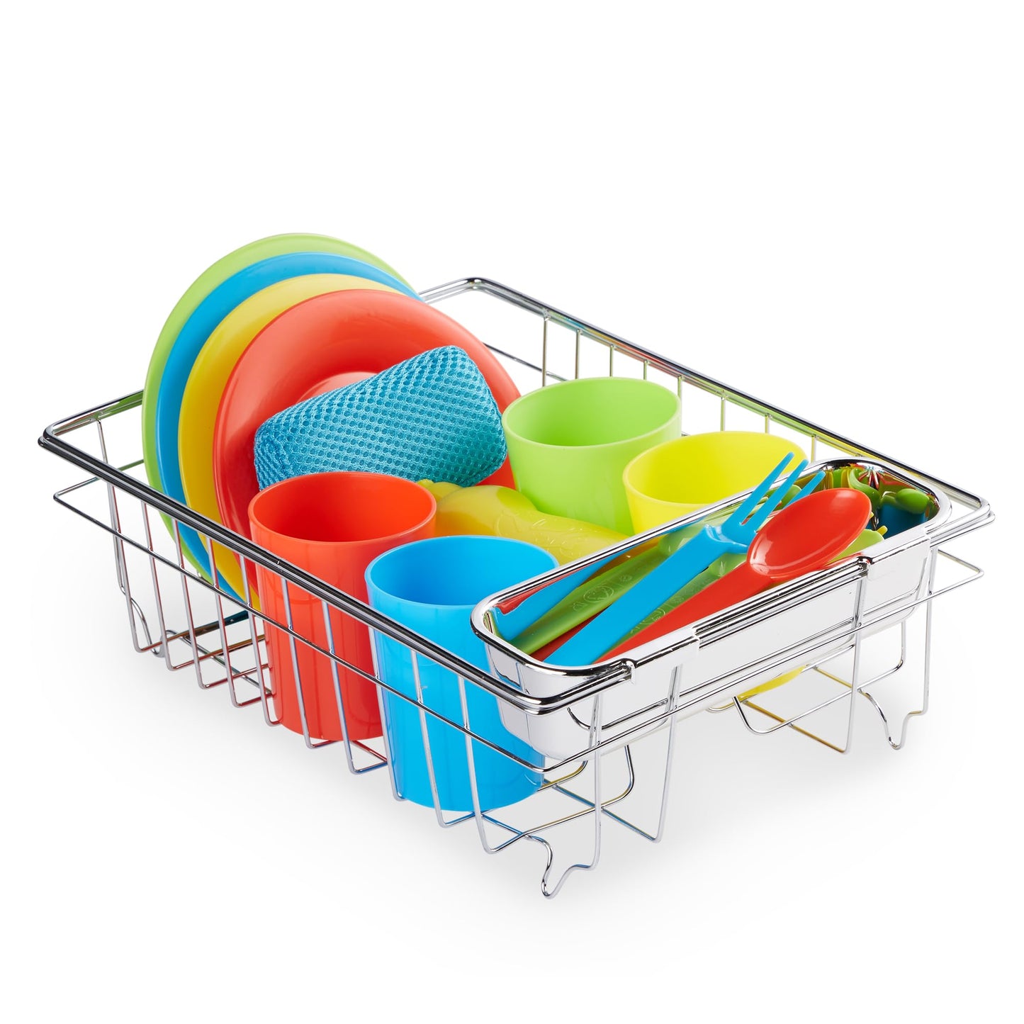 Melissa & Doug Wash and Dry Dish Set - 24 Pieces Kids Play Dishes, Play Kitchen Accessories, Toy Dishes for Kids Kitchen Ages 3+