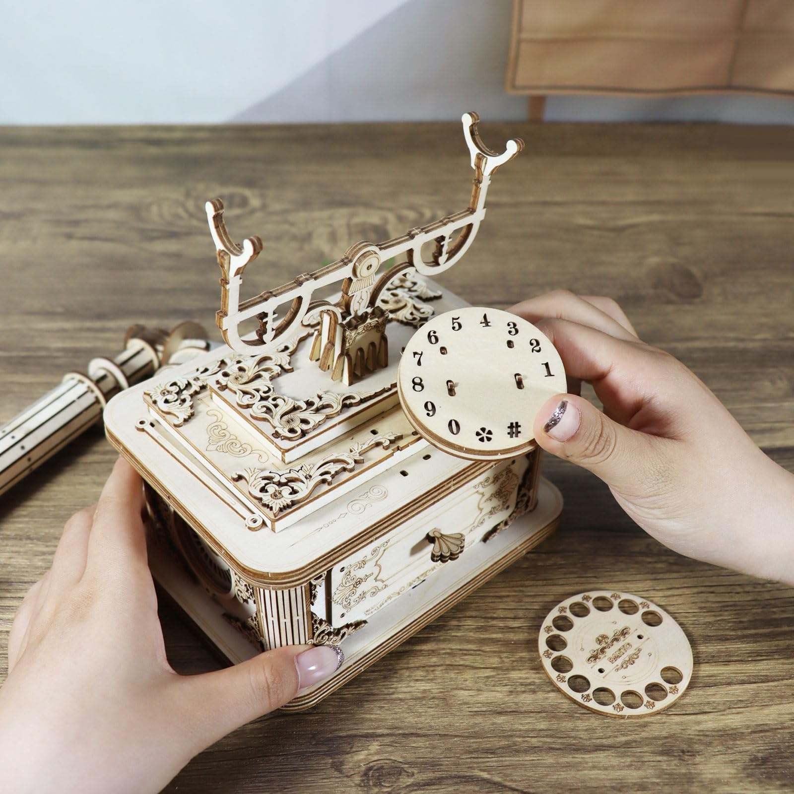 Creative Retro Telephone 3D Wooden Puzzle for Adults Tabletop Model Kits Decoration and Gift for Christmas Birthday