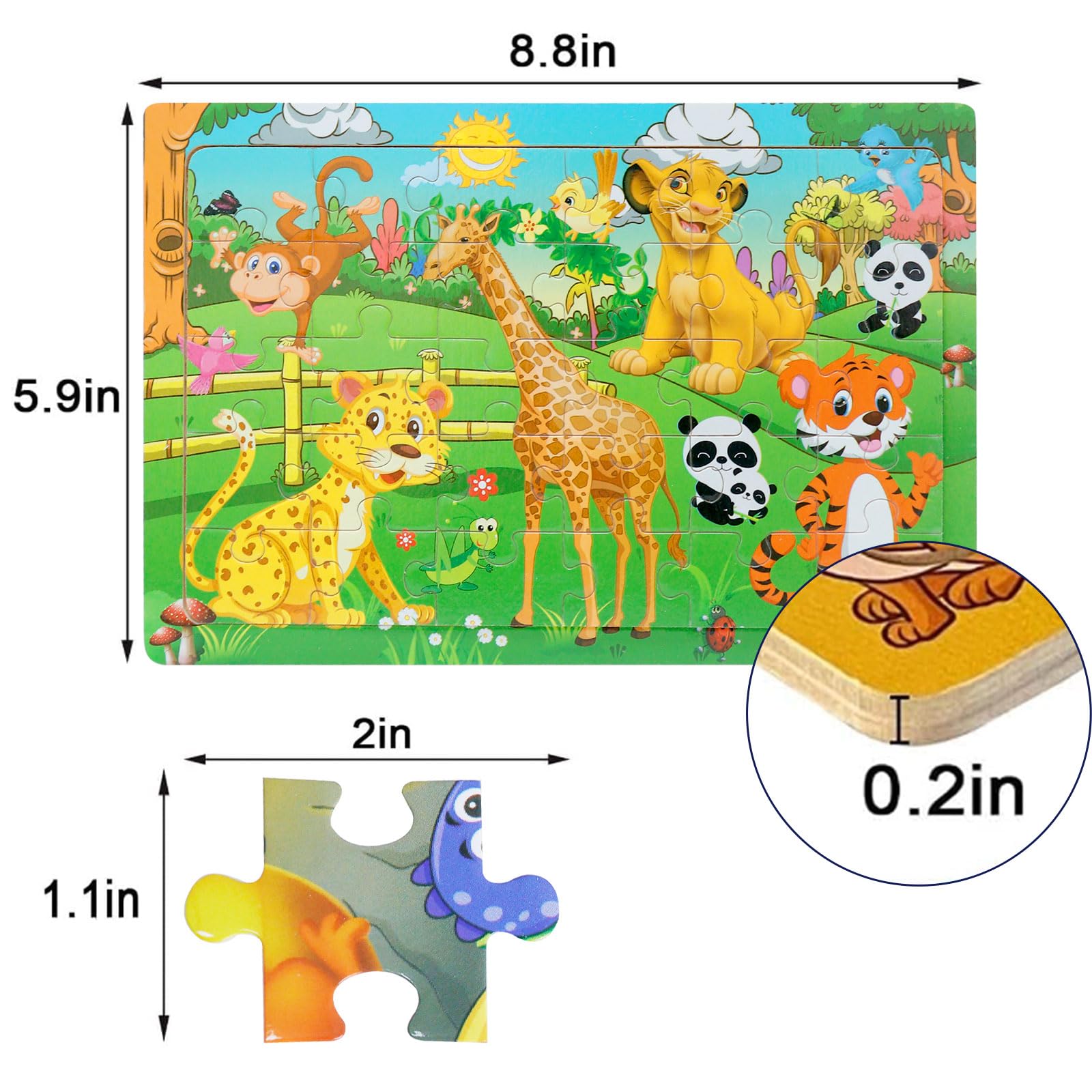 Wooden Jigsaw Puzzles for Kids Ages 3-5 Year Old, 6 Pack 30 Pieces Kids Puzzles Colorful Preschool Educational Learning Toys Present Set for Toddler