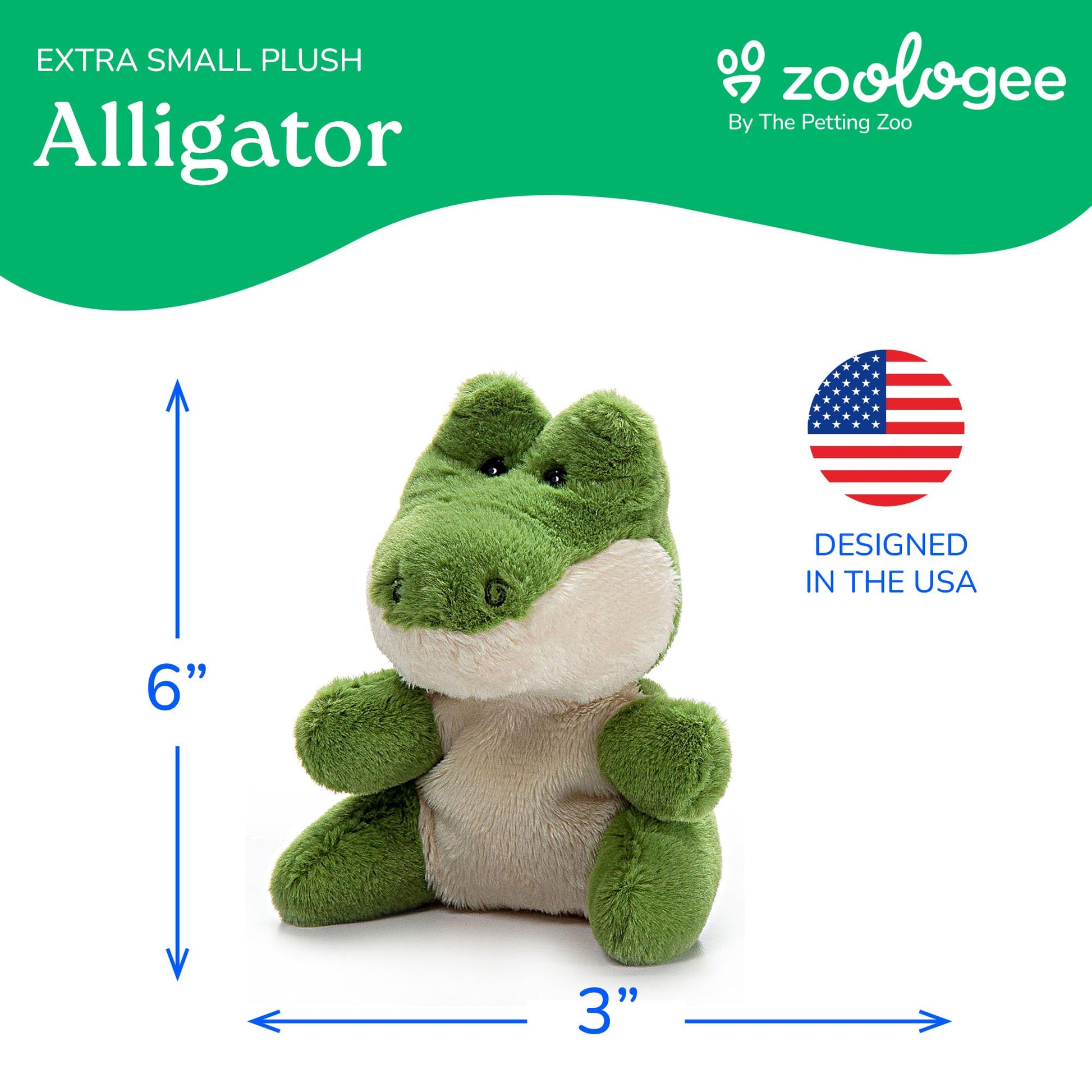 The Petting Zoo Alligator Stuffed Animal Plushie, Gifts for Kids, Nuggetz Wildlife Animals, Green Gator Plush Toy 6 Inches