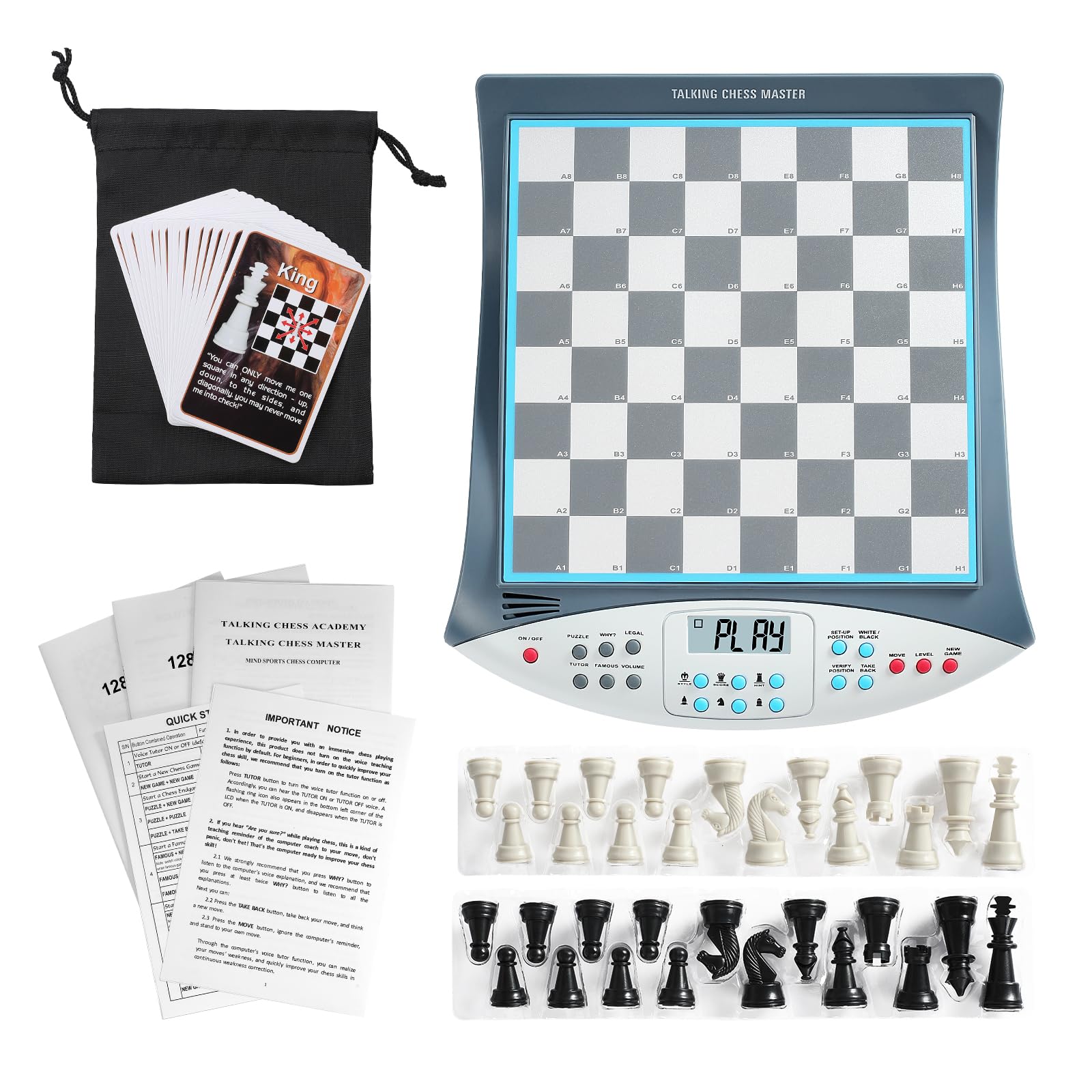 Talking Chess Master Electronic Chess Set - Electronic Chess Board with Voice Teaching System - Kids Learning Trainer - 32 Levels 2000 ELO Computer
