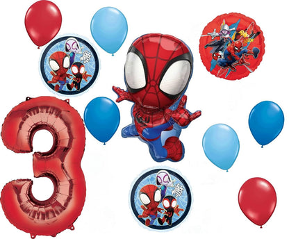 Spidey and His Amazing Friends 3rd Birthday Party Supplies 11pc Balloon Bouquet Decorations