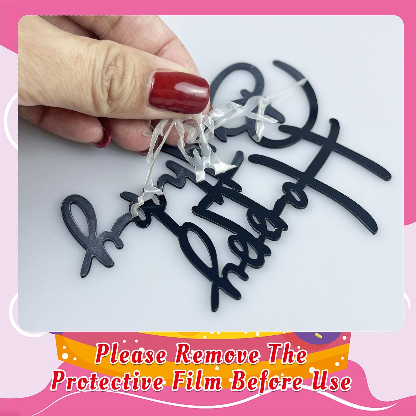 10 PCS Silver Happy Birthday Acrylic Cake Toppers Mirrored Side Cake Decorations Inserts 10 Styles (Black)
