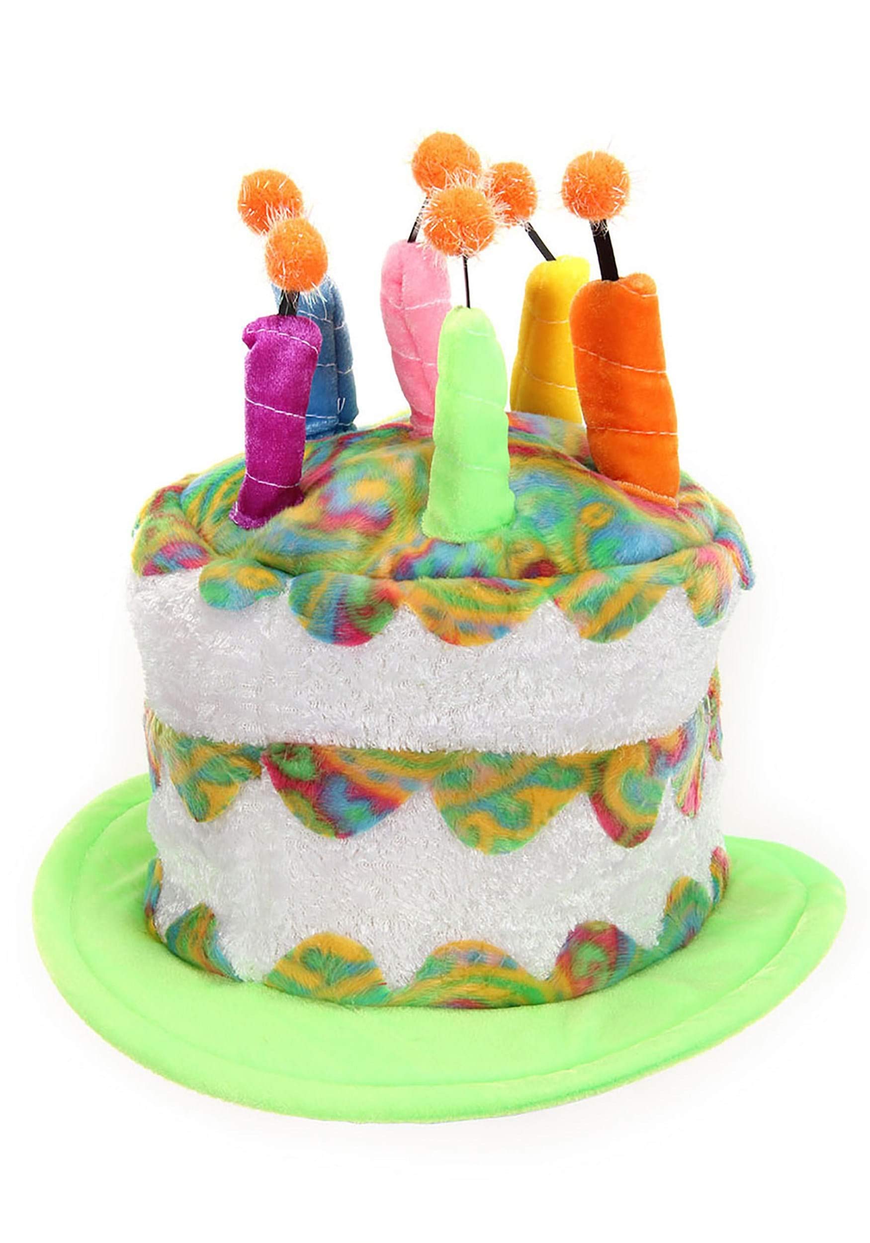 Adult Rainbow Birthday Cake Plush Hat - Plush Foam Hat with Adjustable Band and Hidden Pocket ST