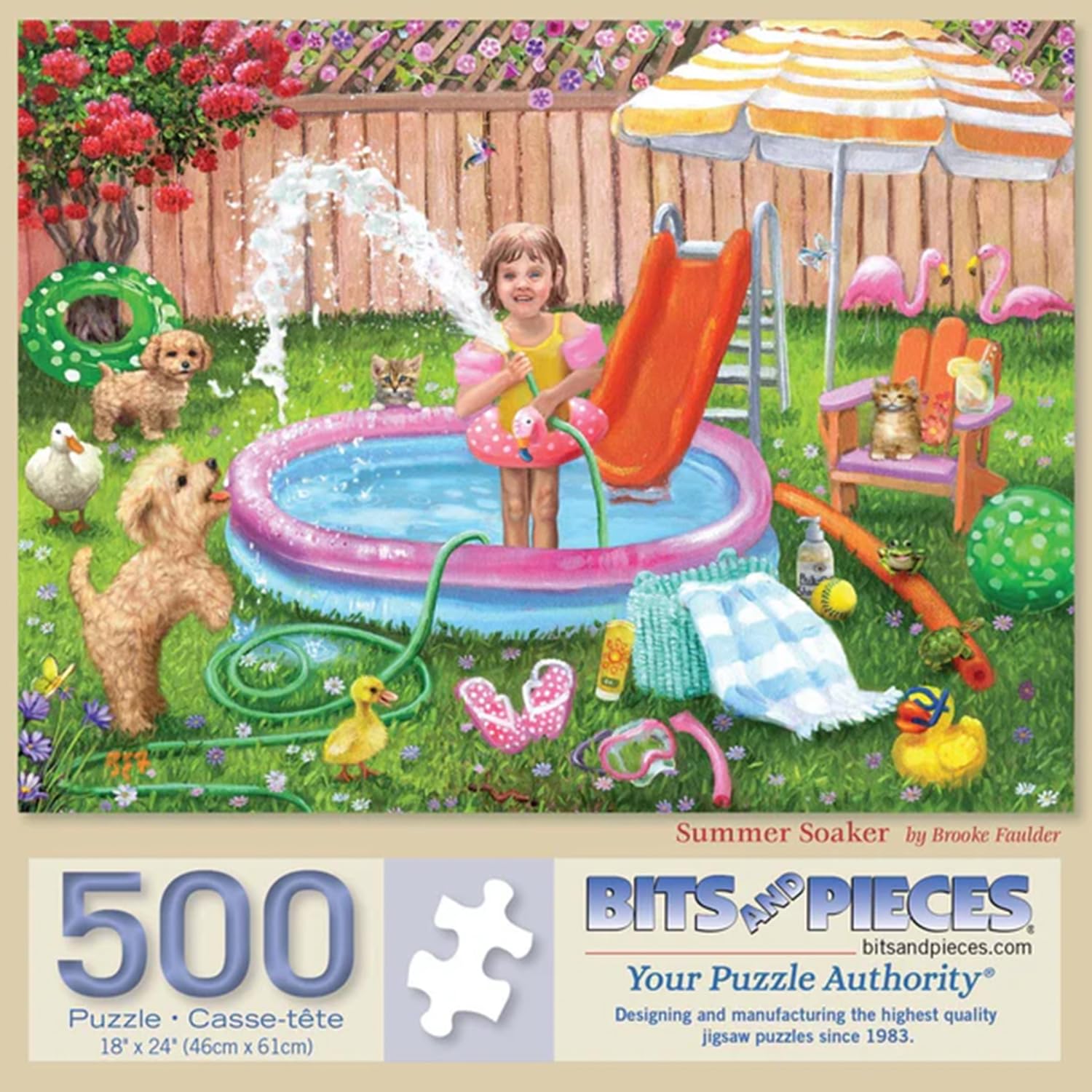 Bits and Pieces - 500 Piece Jigsaw Puzzle for Adults - 18" x 24" - Summer Soaker - 500 pc Summer Puppies Jigsaw by Brooke Faulder