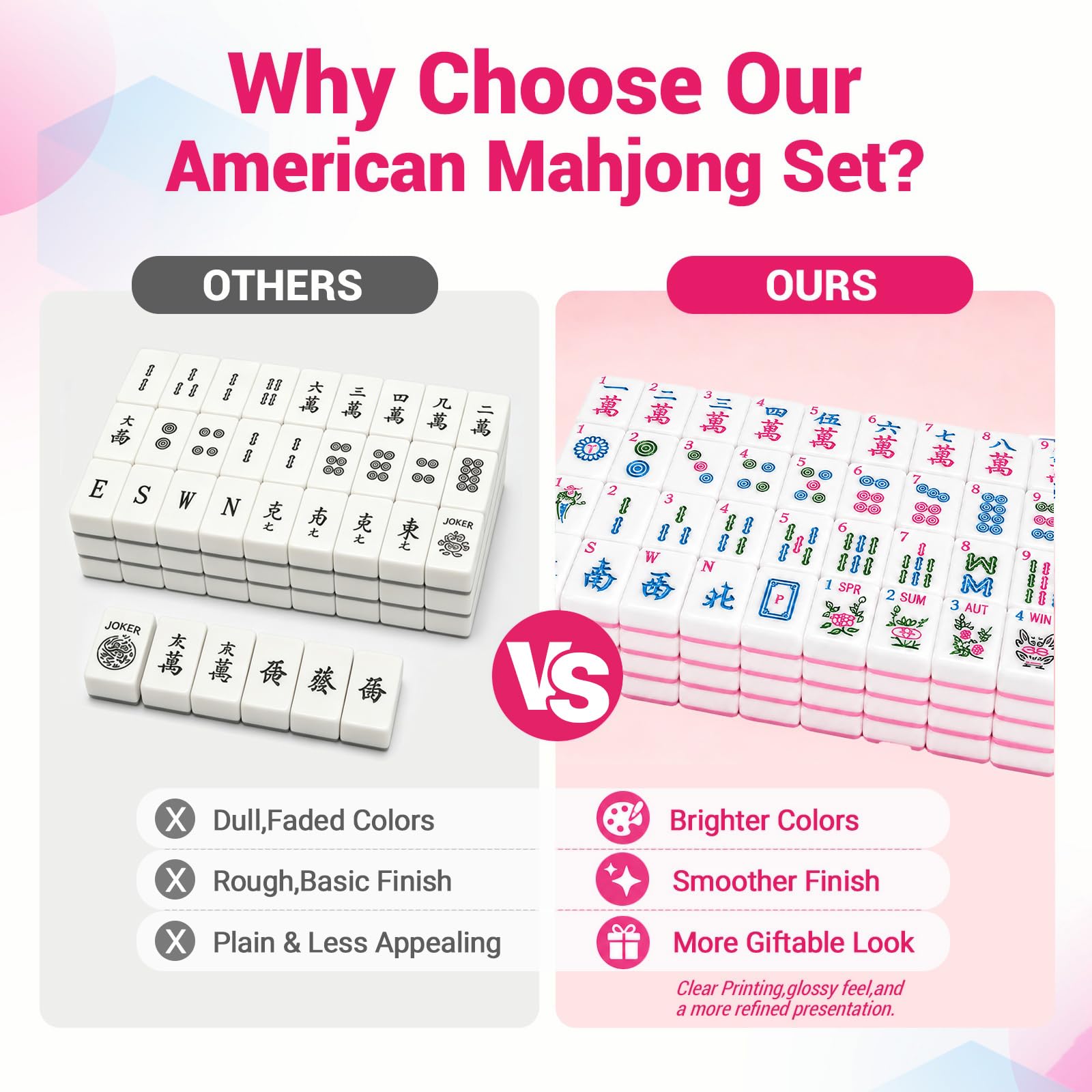 American Mahjong Tile Set,166 Pink 1.2 in Premium Complete Mahjong Set