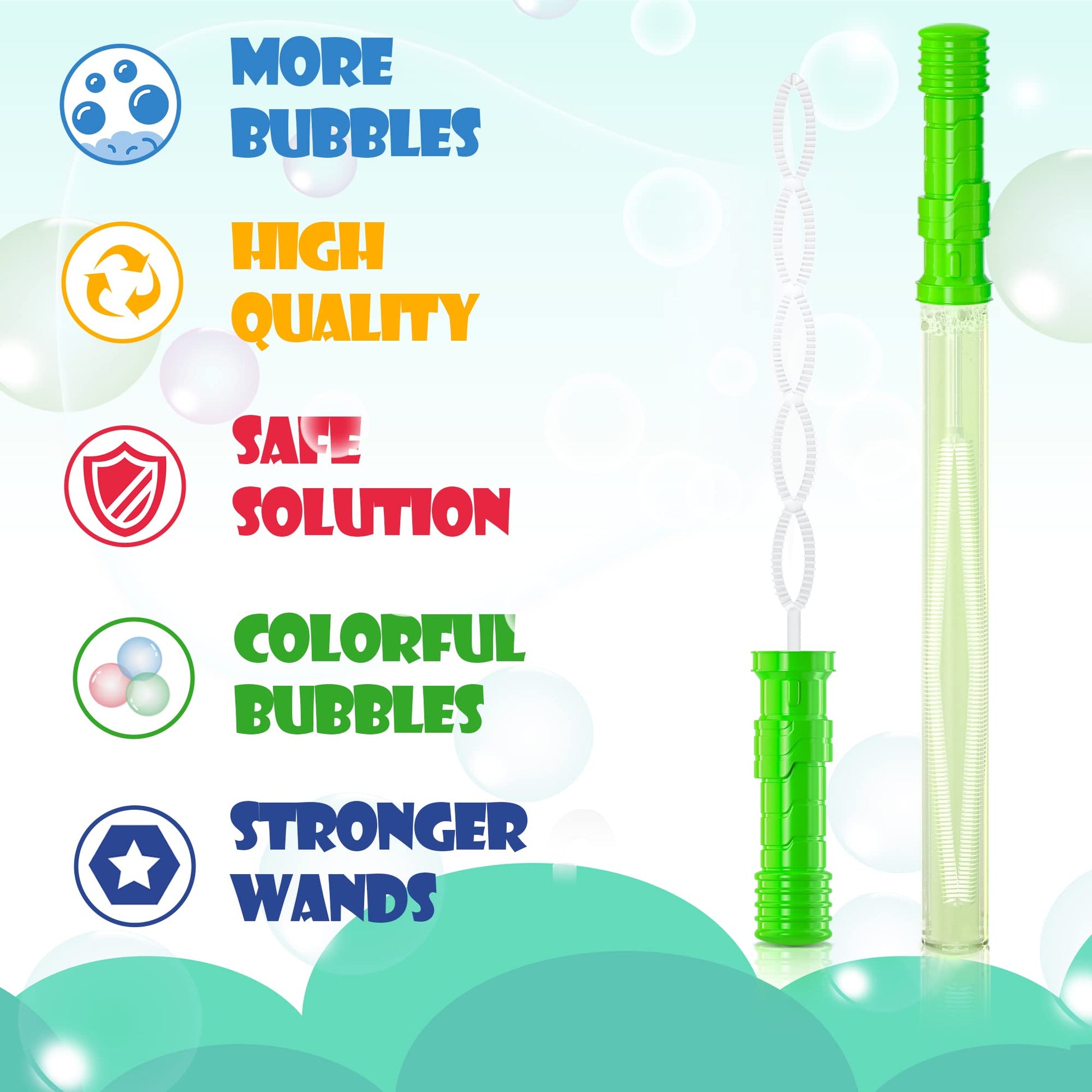 Inscraft 40 Pack 14’’ Big Bubble Wands, 8 Colors Mix Bulk for Summer Toy, Outdoor/Indoor Activity Use, Easter, Birthday, Graduation, Shower, Bubbles
