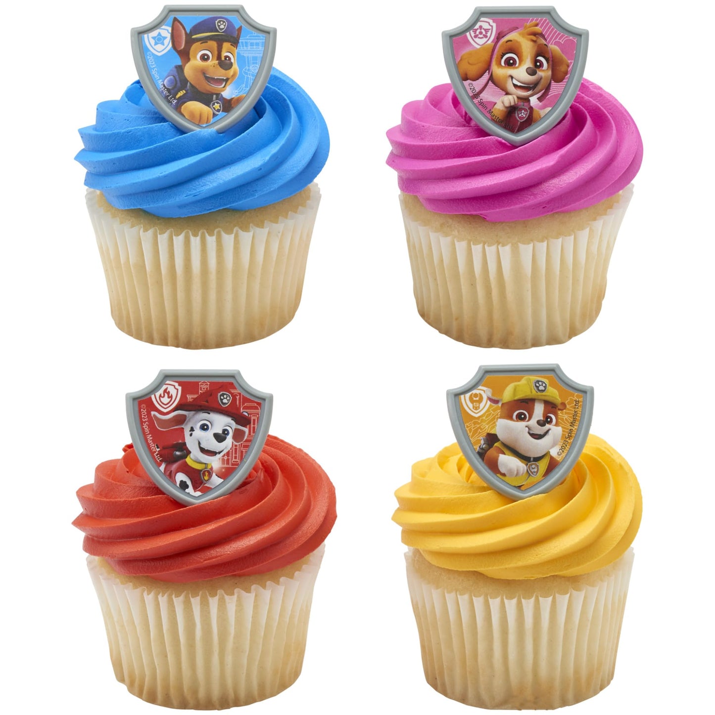 DecoPac Paw Patrol Reporting For Duty Rings, Cupcake Decorations Featuring Chase, Marshall, Skye, And Rubble - 24 Pack