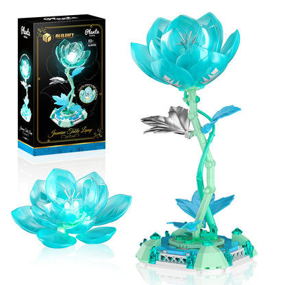 Jasmine Table Lamp Building Blocks Set, Princess Flower Shaped Building Toy with LED Light, Creative Home Decoration & Artificial Flower Night Light