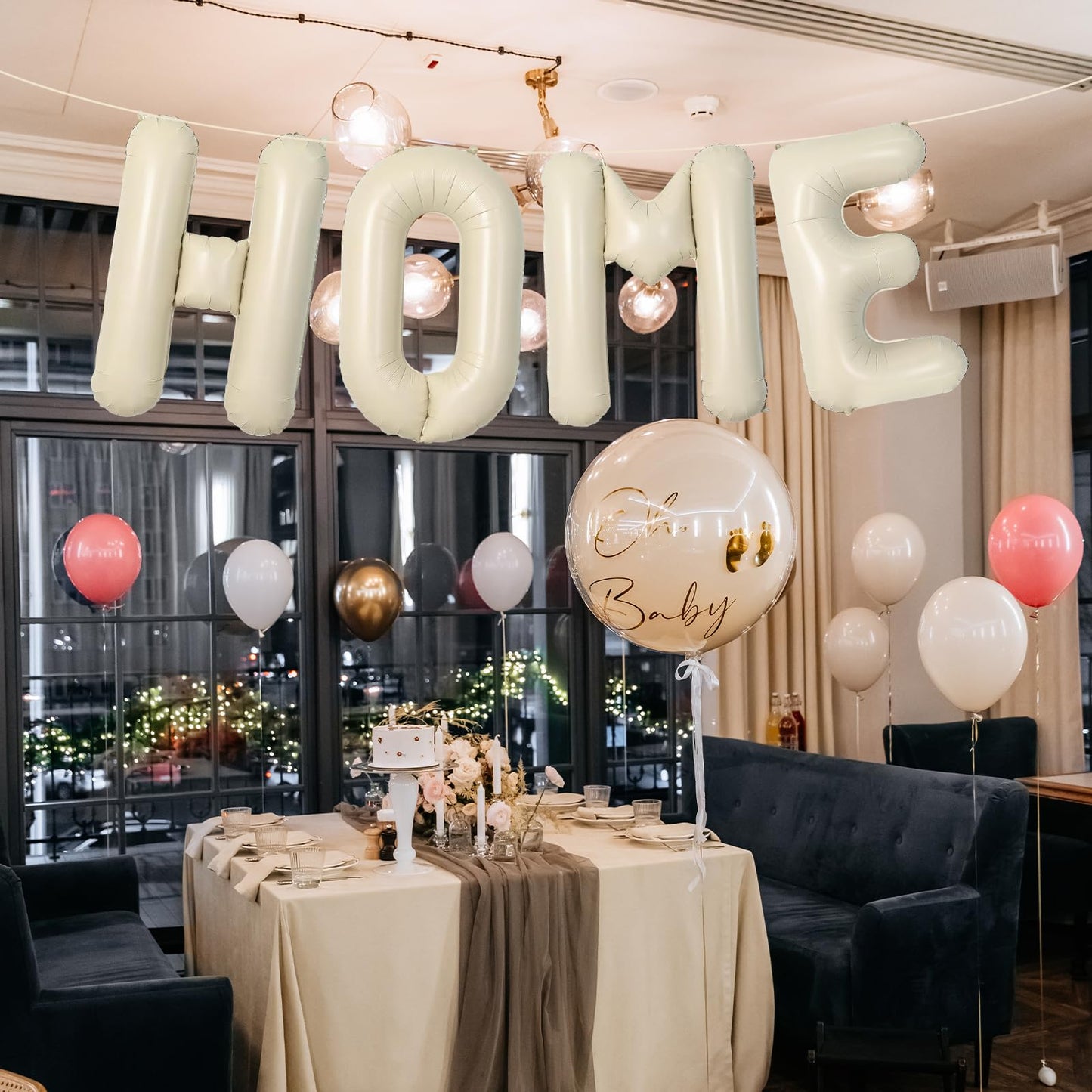 40 Inch Cream White HOME Balloon Banner - Large Ivory Alphabet Mylar Letter Balloons for Housewarming, New Home Party, Welcome Decorations, and Photo