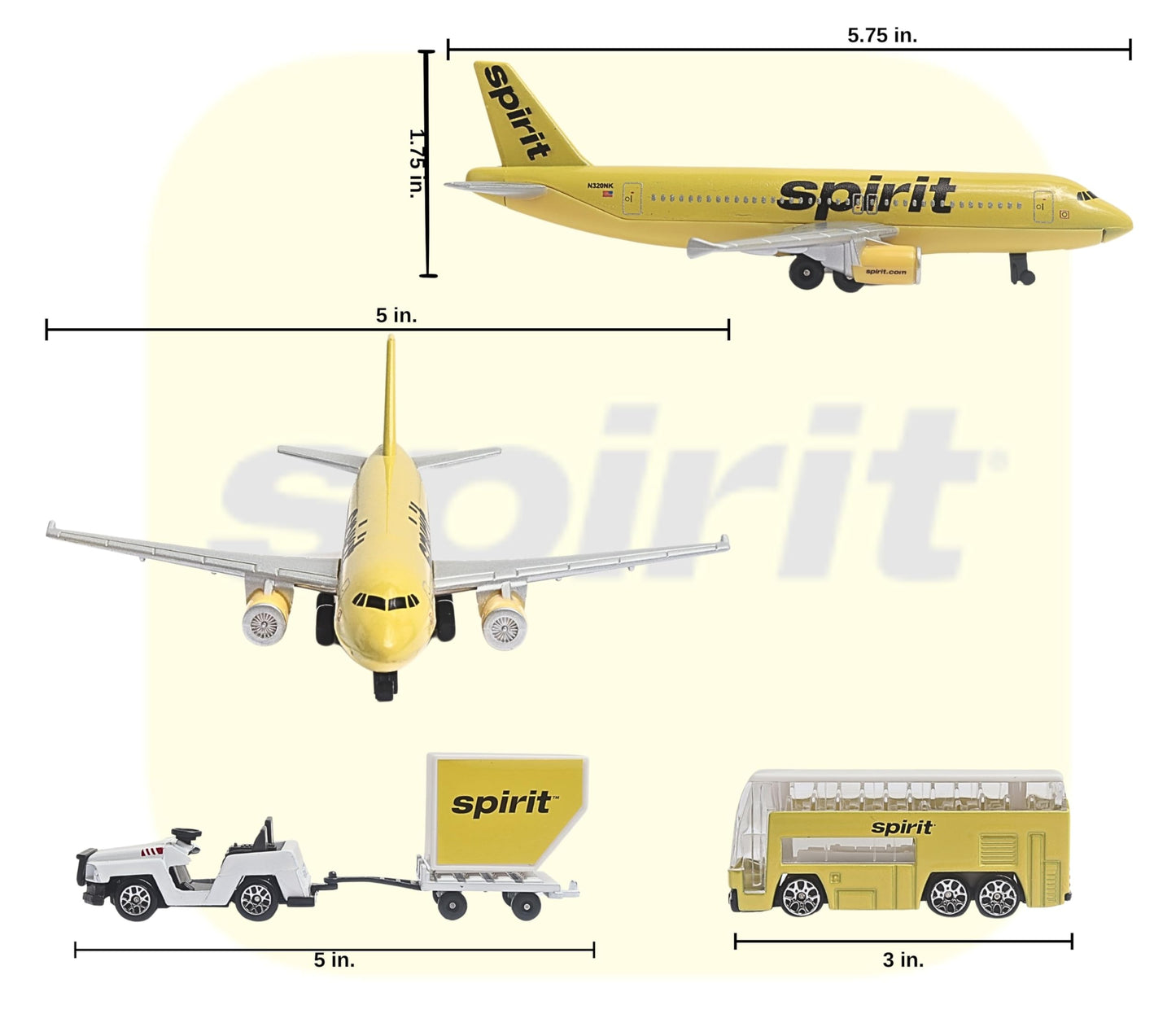 Daron Spirit Airlines Airport Playset with Die-Cast Metal Model Airplane with Plastic Parts, Cars and Transportation Toys for Kids Ages 3+
