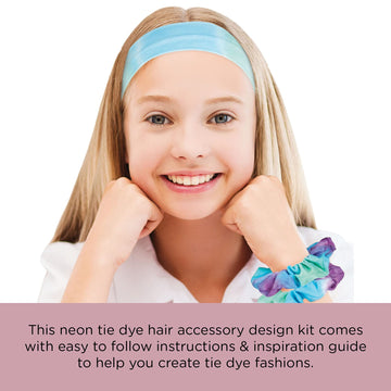 Fashion Angels Tie Dye Kit - Neon Tie Dye Hair Accessories Kit, Non Toxic Dyes, Complete Set with Scrunchies, Headband, Gloves, Elastic Bands,