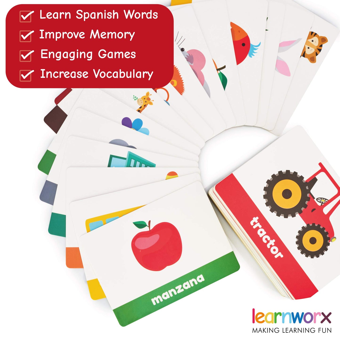 Spanish Flash Cards for Kids & Toddlers - 101 Cards - 202 Sides - Learn with Me - Objects, Numbers & Play Games - Great Value, Fun Learning