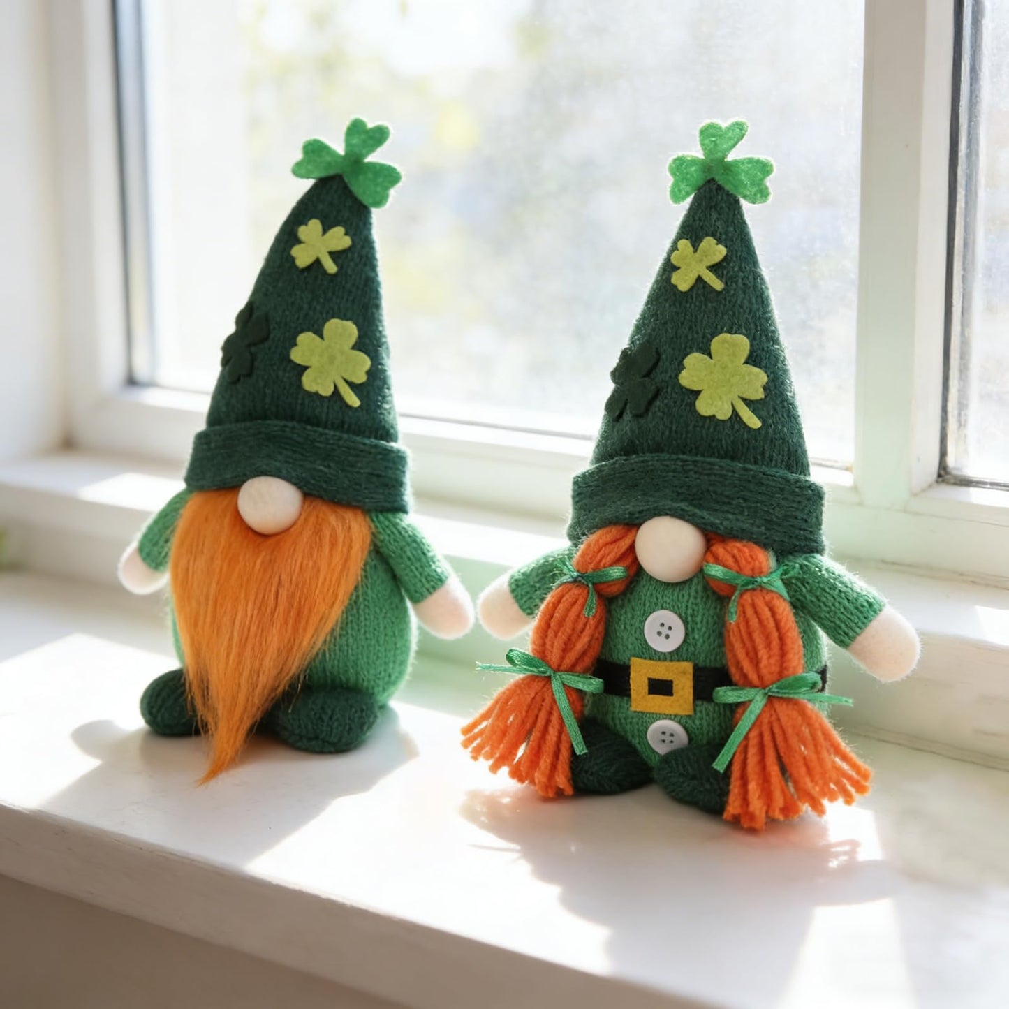 QINYIER St Patricks Day Decorations, 2Pcs St Patricks Day Gnomes Plush, Knitted Shamrock Leprechaun Tomte, Irish Holiday Decor for Home Table Shelf