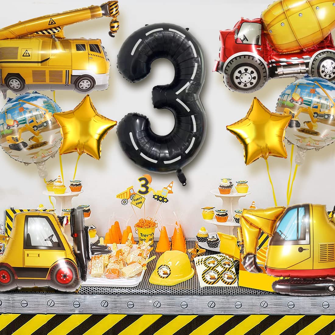 Construction Truck Balloons for Boys 3rd Birthday Party Supplies - Tractor Themed Decorations and Favors