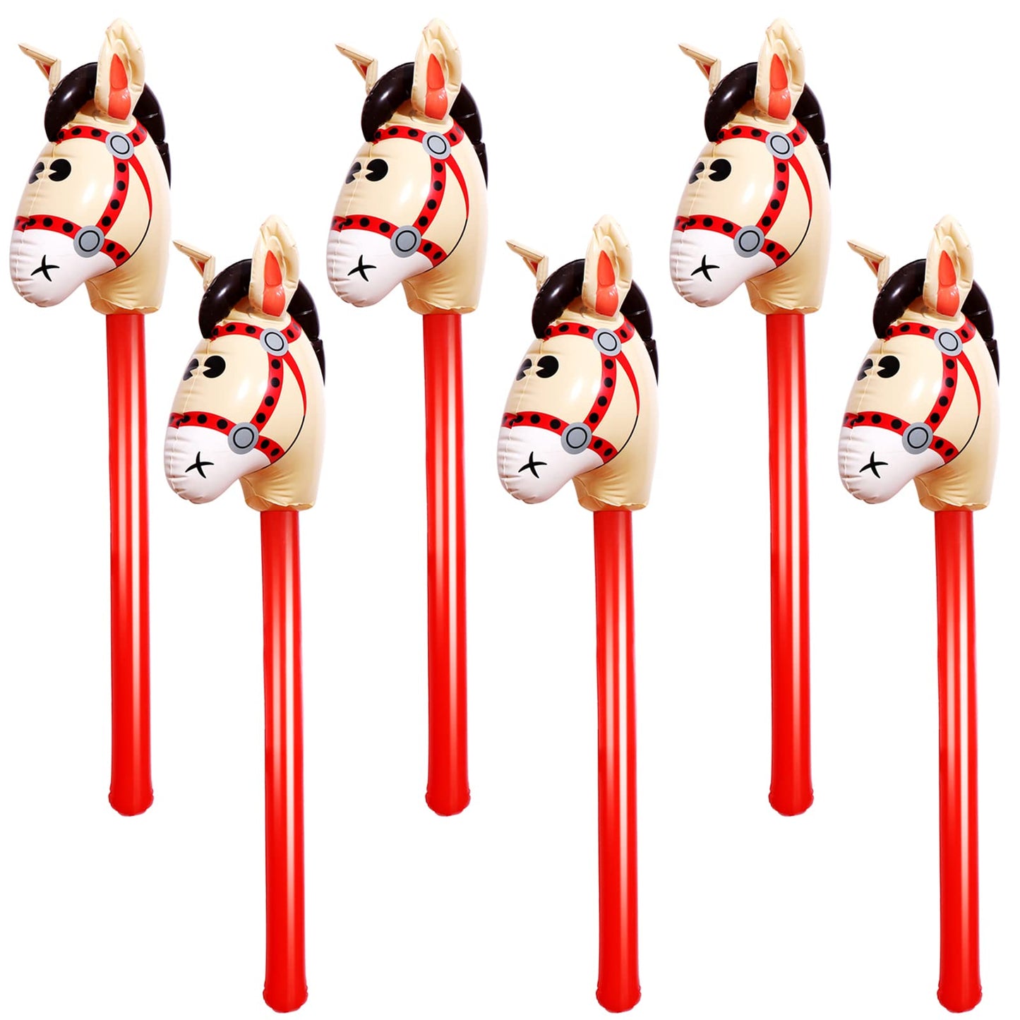 OBANGONG 6 Pcs Inflatable Stick Horse Toy for Kids - Funny Balloon Horse Head for Baby Shower and Cowboy Party Supplies