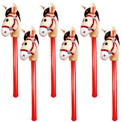 OBANGONG 6 Pcs Inflatable Stick Horse Toy for Kids - Funny Balloon Horse Head for Baby Shower and Cowboy Party Supplies