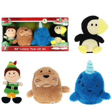Kids Preferred Elf 4 Pc Cuteeze Plush Set - Buddy, Arctic Puffin, Mr. Narwhal, and Baby Walrus - Stuffed Animals for Toddler Boys & Girls, 6 Inches