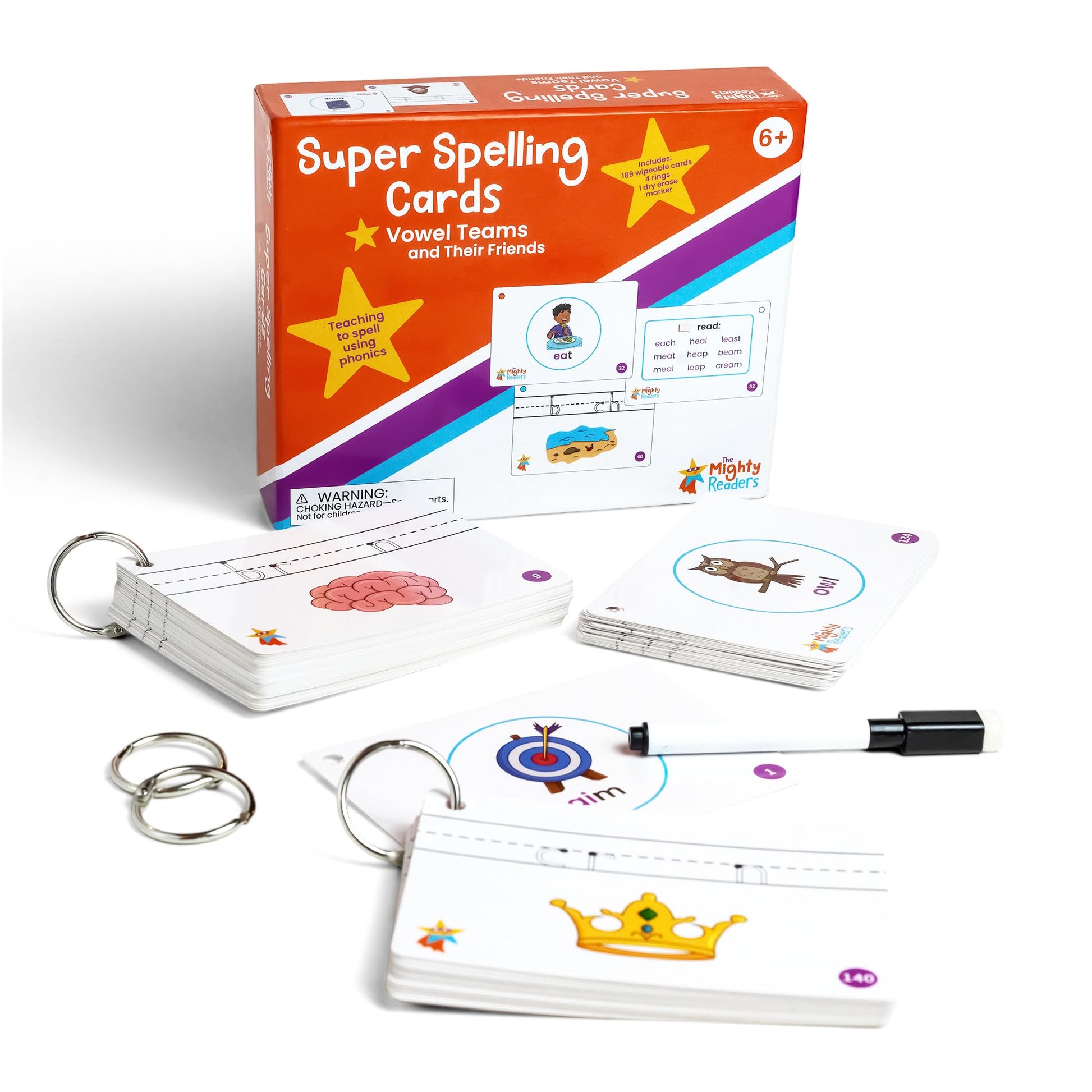 The Mighty Readers Super Spelling Cards: Vowel Teams and Their Friends Phonics Reading Spelling Activity Flashcards Grade 1 Grade 2 Grade 3, Medium