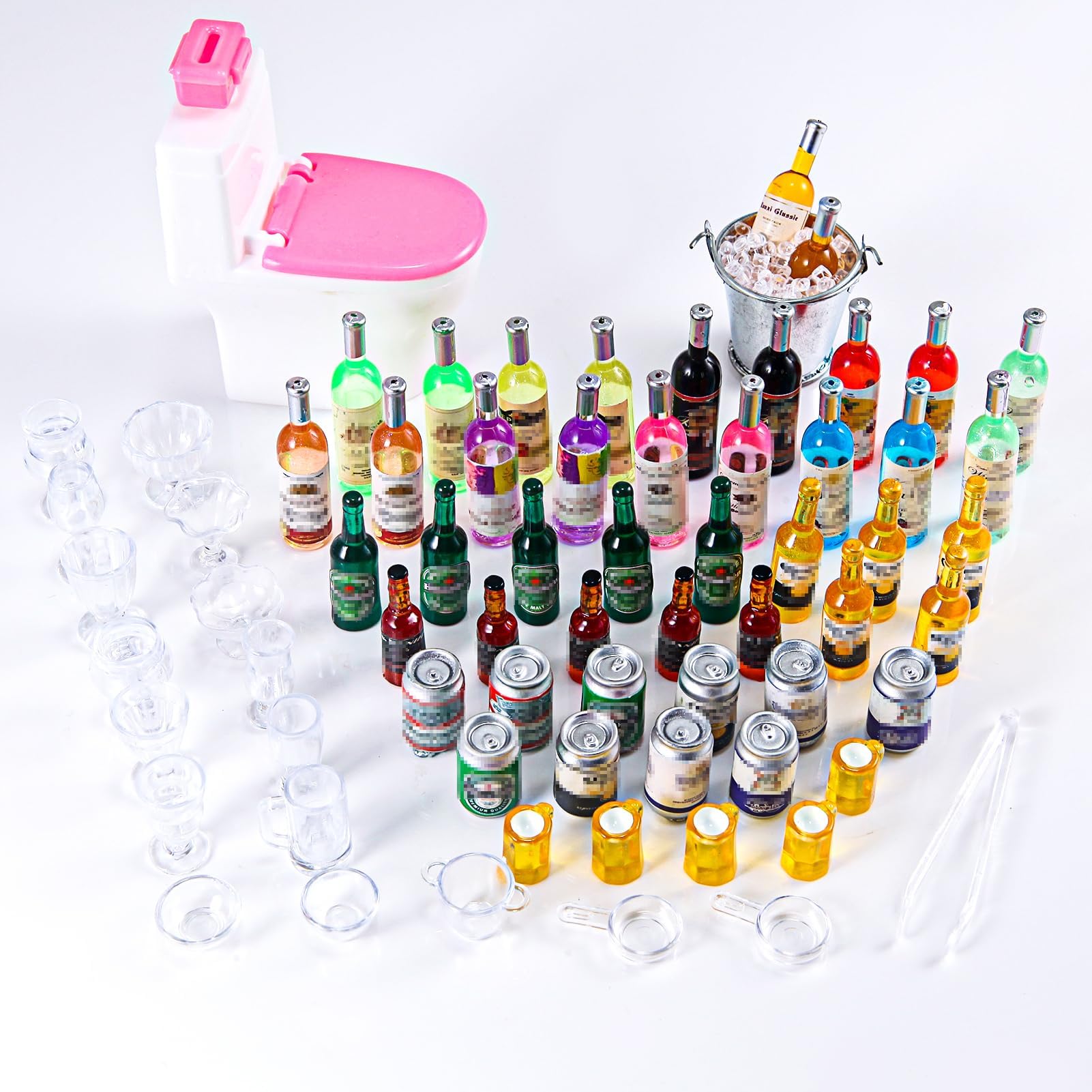 HSJH 71 Pcs Miniature Ice Cubes Beer Bottles and Mini Drink Soda Pop Cans House Accessories for Fairy Garden Pub Bar Cake Decoration 1/12 Doll House