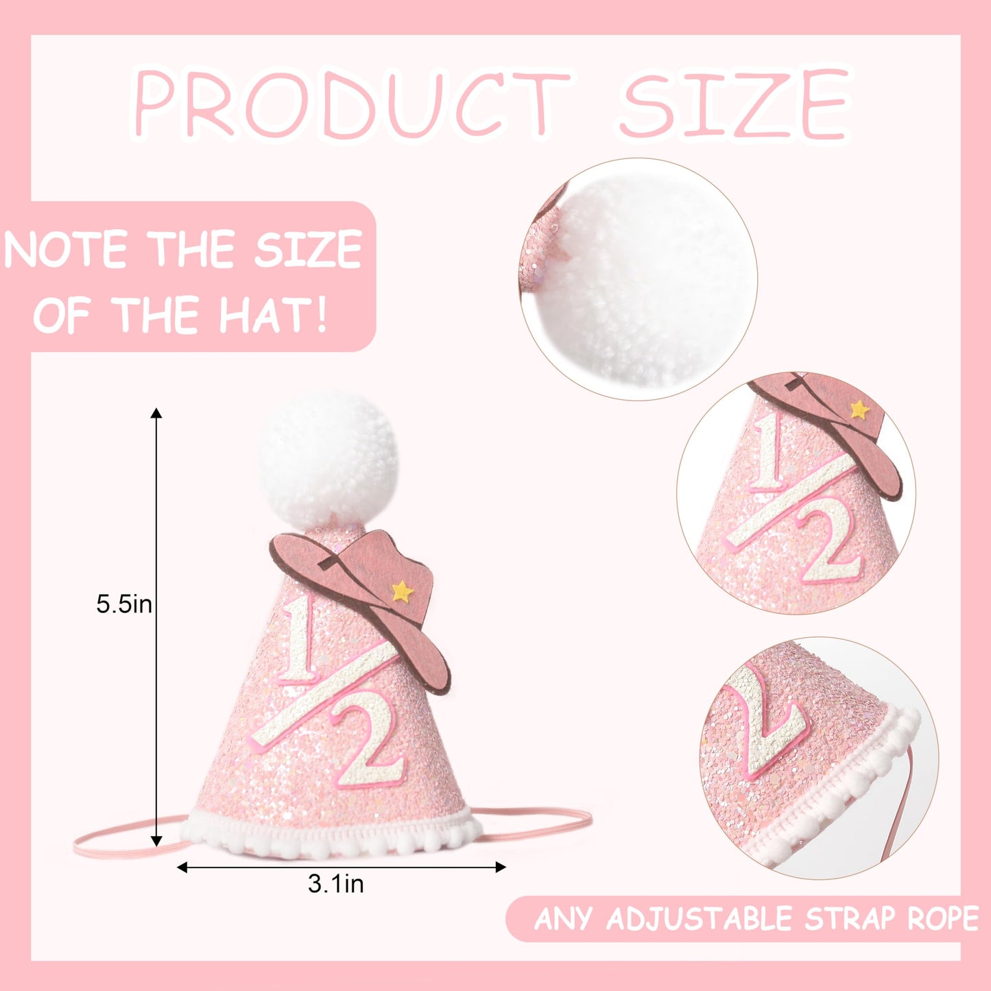 KOJIN Cowgirl First Birthday Crown, Mini Hat for Girls, Western-Themed 1st Birthday Party Supplies, Farm-Themed Photo Props