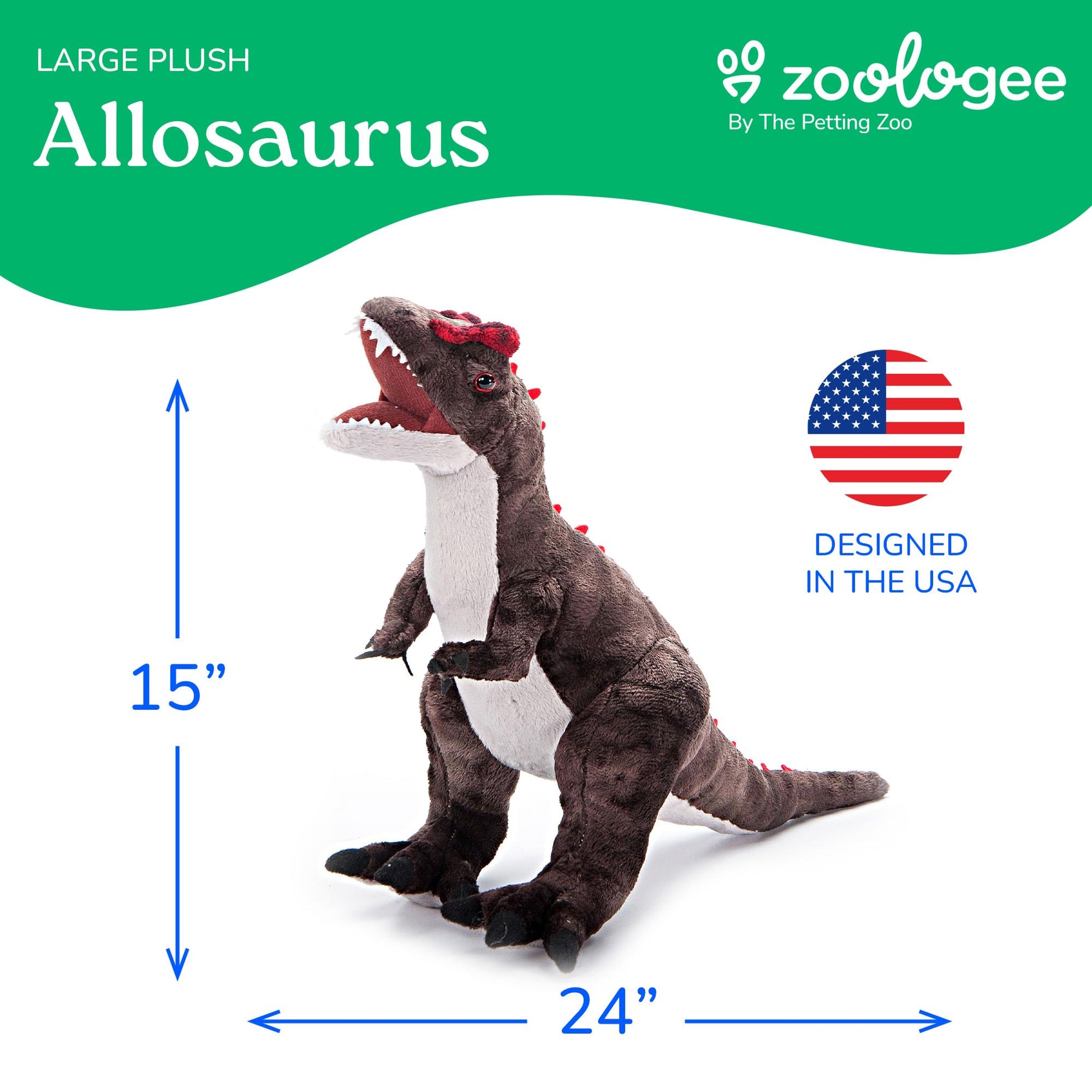 The Petting Zoo Allosaurus Dinosaur Stuffed Animal Plushie, Gift for Kids, Dinosaur Animals, Brown Dinosaur Plush Toy 24 inches