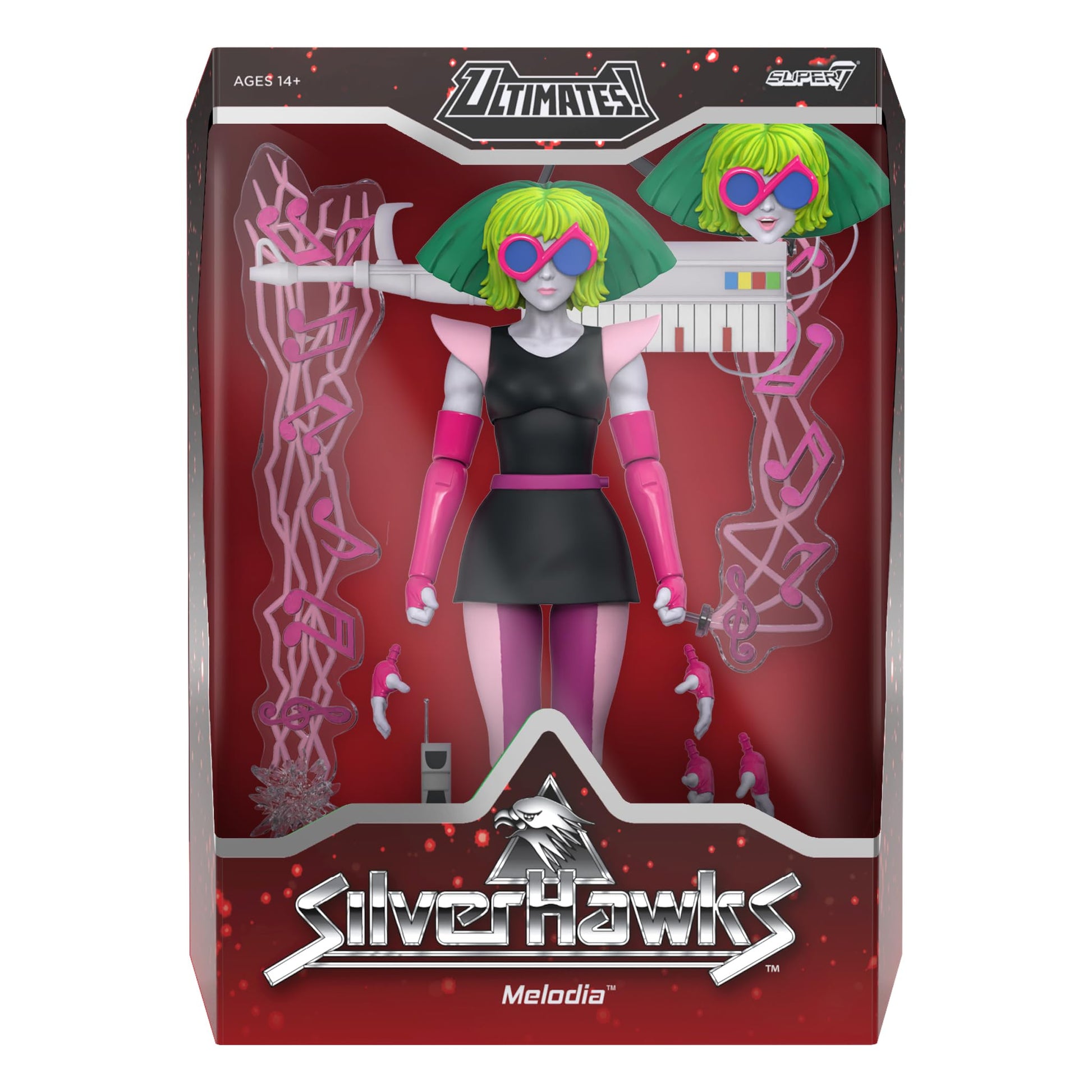 Super7 ULTIMATES! SilverHawks Melodia (Toon) - 7" SilverHawks Action Figure with Accessories - Classic Cartoon Collectibles and Retro Toys